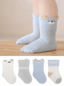 Calze a Metà Gamba in Cotone per Neonato Carino Animale Cartoon Orecchie 3D Puntale Senza Cuciture Traspiranti