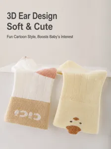Calzini neonato in cotone con orecchie 3D carine morbidi caldi autunno inverno bambini