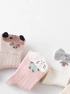 Newborn baby fuzzy socks cute cartoon animal jacquard mid-calf infant cotton socks