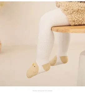 Thickened fleece baby tights for autumn and winter, soft warm toddler leggings with cute feet.