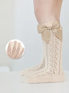 Baby Girls Thin Hollow Breathable Mid Calf Princess Socks Bowknot Spanish Style Cotton High Tube Socks For Children