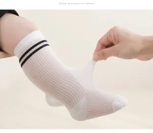 Ultra-thin mesh baby high tube socks with double stripes breathable summer essential