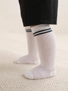 Kids Over The Knee Long Tube Cotton Mesh Breathable Anti-Mosquito Striped Casual Socks For Baby Boys Girls