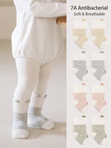 Infant striped cotton mid-tube socks cute spring baby socks with cute ears anti-bacterial