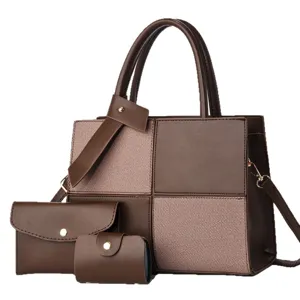 Ensemble de sacs à main marron élégant pour femmes, design patchwork de qualité, sac bandoulière.