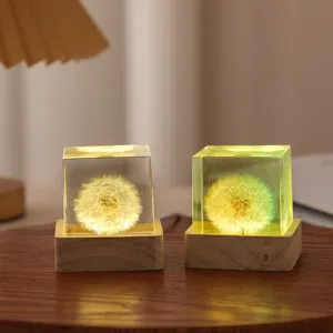 Luz de Noche Creativa de Cubo de Resina Diente de León Nube de Hongo Adorno de Escritorio Lámpara LED Brillo Recargable Decoración