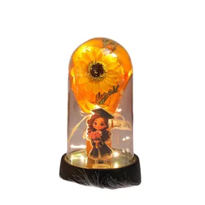 Künstliche Sonnenblume Nachtlicht Glas Kuppel Abschluss Geschenk Deko Tischlampe