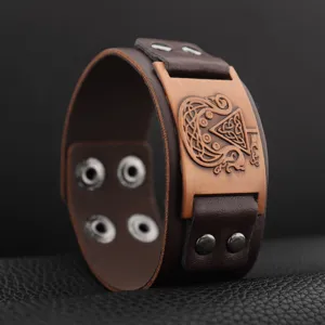 Pulsera de cuero PU Vikingo vintage para hombre, brazalete de metal celta joyeria retro.