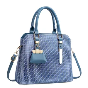 Sac à main femme bleu avec motif géométrique bandoulière grande capacité élégant et chic