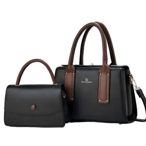 Women fashion handbag set PU leather black brown shoulder bag large capacity tote bag