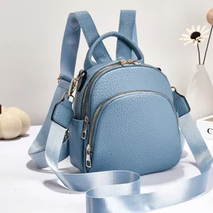 Sac à dos mini femme élégant bleu décontracté sac porté épaule multifonctionnel quotidien