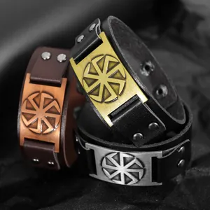 Pulsera de cuero PU estilo punk ancho para hombre con placas de metal y remaches, vintage.