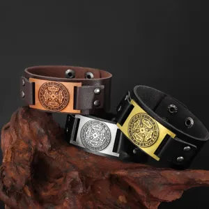 Βραχιόλι από δέρμα Viking Runes Vintage για Ανδρικά Punk PU Κοσμήματα Στυλ Μόδας