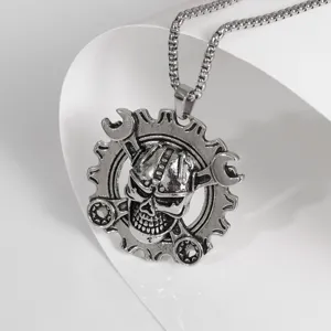 Collier Homme Punk Hip-Hop Alliage de Zinc Crâne Mécanique Clé Pendentif Bijoux Style Cool Accessoires Quotidiens