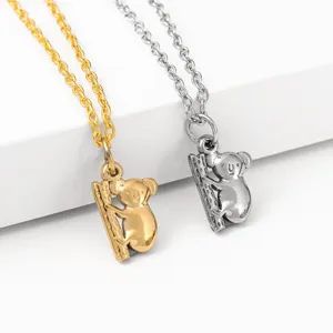 Minimalistisch Edelstahl Koala Anhänger Mehrschichtige Halskette Retro Modeschmuck Für Damen Herren