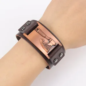 Herren Retro Punk Stil breites Lederarmband mit Wikinger Axt Metallplatte, cooles Armband.
