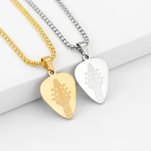 Stainless Steel Guitar Pick Pendant Necklace Music Theme Electroplated Fashion Commute Jewelry Gift For Men Women