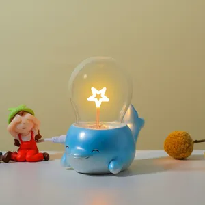 Cute blue whale night light with glowing star bulb USB desktop decor kids gift room lamp