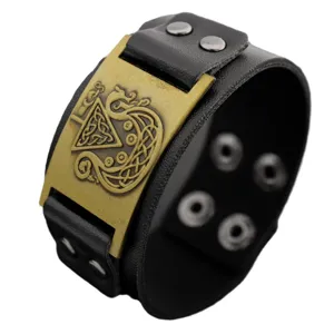 Brazalete de cuero PU con nudo celta vikingo vintage pulsera de aleación para hombres