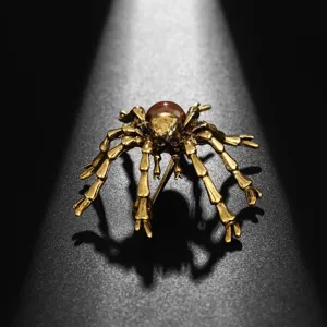 Detaillierte Ansicht der Vintage Spinne Brosche, exquisite Metallstruktur, Anstecknadel.
