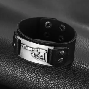 Nordisch Wikinger Kampfaxt breites PU Leder Armband Punk Stil Herren Armreif Schmuck