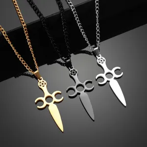 Heren Hip Hop Roestvrij Staal Pentagram Zwaard Hanger Ketting Gothic Punk Titanium Staal Maan Zwaard Sieraden Cadeau