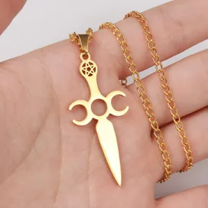 Gouden pentagram zwaard hanger ketting roestvrij staal occulte gotische sieraden