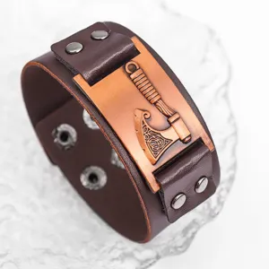 Nordisch Wikinger Axt PU Leder Armband Vintage Punk Breites Manschetten Armreif Schmuck