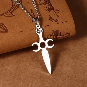 Heren Roestvrij Staal Pentagram Zwaard Hanger Ketting Hip Hop Gotische Sieraden Hoofdfoto