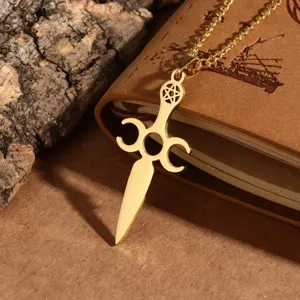 Heren goud roestvrij staal pentagram zwaard hanger ketting stijlvol hoofdweergave