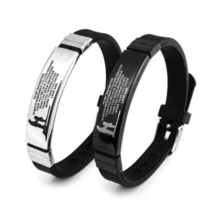 Minimalist Titanium Steel Silicone Bracelet Engraved Inspirational Message Lettering Splicing Wristband For Daughter Gifts Unisex