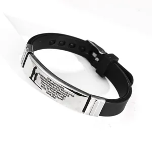 Stainless steel silicone motivational bracelet gift for daughter, black silver wristband.