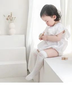 Breathable summer baby mesh knee high socks white cotton infant anti mosquito long socks.