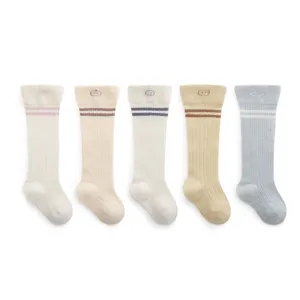 Cute newborn baby long tube socks breathable mesh summer anti-mosquito infant cotton socks 5 pairs set