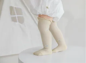 Newborn baby mesh high tube socks with cute lace ruffle and delicate breathable design.