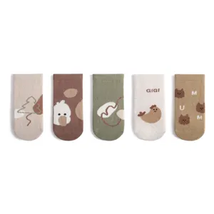 Cute cartoon baby toddler floor socks non-slip cotton mid-tube socks 5 pairs set