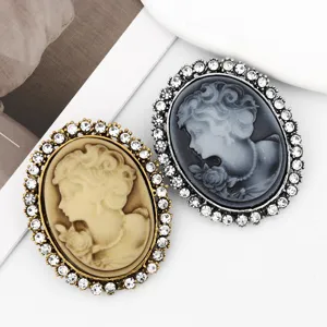 Broche de Camafeo Retrato de Belleza Vintage de Aleación de Strass Estilo Victoriano Pin de Camafeo para Mujer Joyas Accesorios