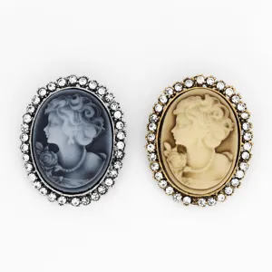 Broche vintage de camafeo con diamantes de imitación elegante mujer retrato cristal suéter