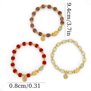 New Chinese style beaded bracelet set for women, featuring gold charms and colorful stone beads.