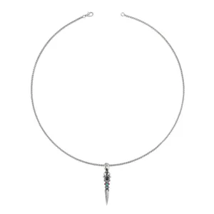 Detailed view of the vintage Thai silver vajra pestle pendant necklace, intricate cultural design.