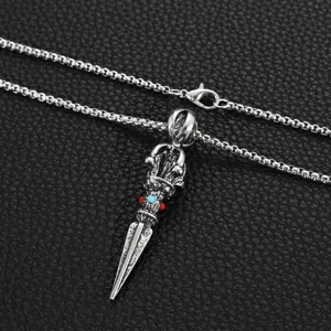 Thai silver Chinese style vajra pestle necklace detail, vintage pendant for men sweatshirt.