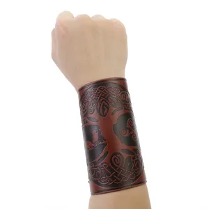Wikinger Lebensbaum Leder Armstulpe Mittelalter Punk Gepraegte PU Ruestung Armband