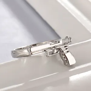 Punk style silver alloy pistol ring for men retro fashion cool finger jewelry accessory