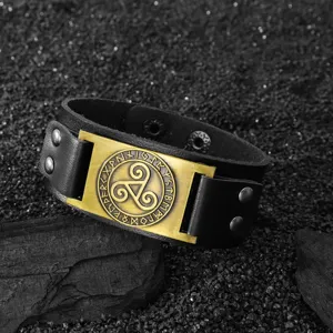 Vintage Skandinavisch Wikinger Rune PU Leder Armband Herren Legierung Manschette Schmuck