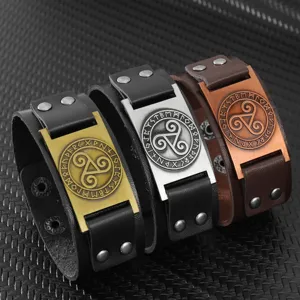 Vintage Nordisch Wikinger Totem PU Leder Armband Runen Legierung Armreif Punk Verstellbar Unisex Schmuck Armband Geschenk