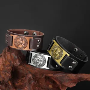 Retro Wiking Rune Triskele PU Leder Legierung Armband Vintage Punk Armreif Schmuck