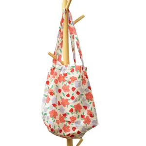 Floral canvas tote bag, large capacity single shoulder shopping bag, casual daily beach bag.