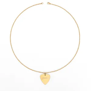Gold stainless steel guitar pick pendant necklace retro rock titanium steel jewelry detail view
