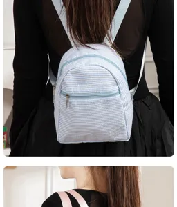 Women seersucker mini backpack casual striped school bookbag lightweight daypack daily use
