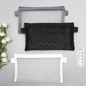 Transparent Mesh Pencil Case Large Capacity Nylon Stationery Pouch Portable Zipper Pen Bag For School Office